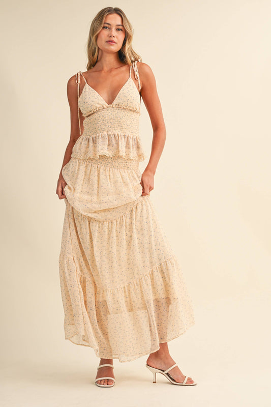 Golden hour smocked top and skirt set