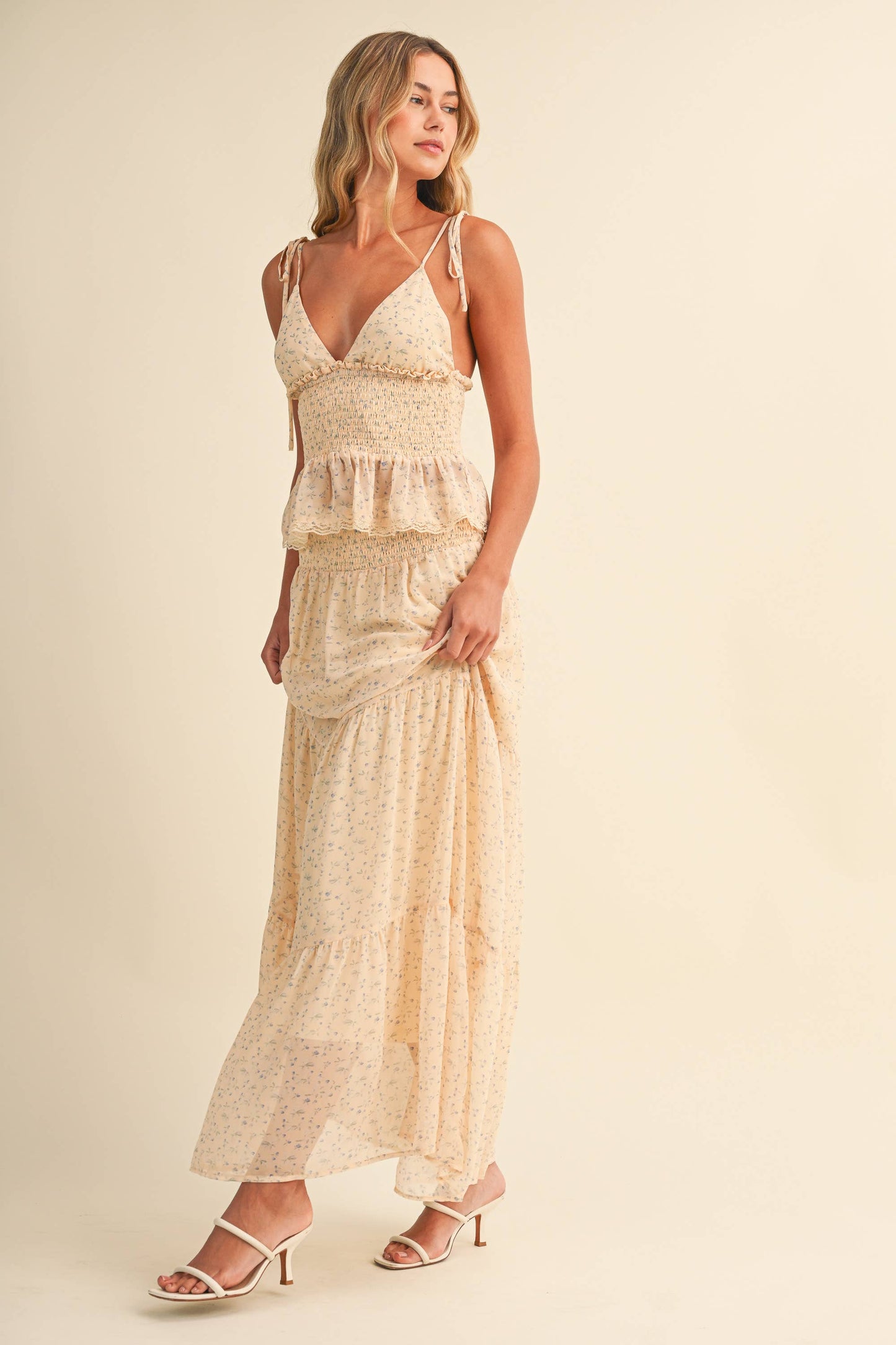Golden hour smocked top and skirt set