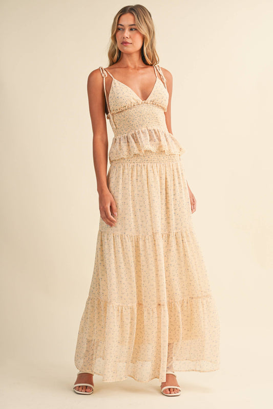 Golden hour smocked top and skirt set