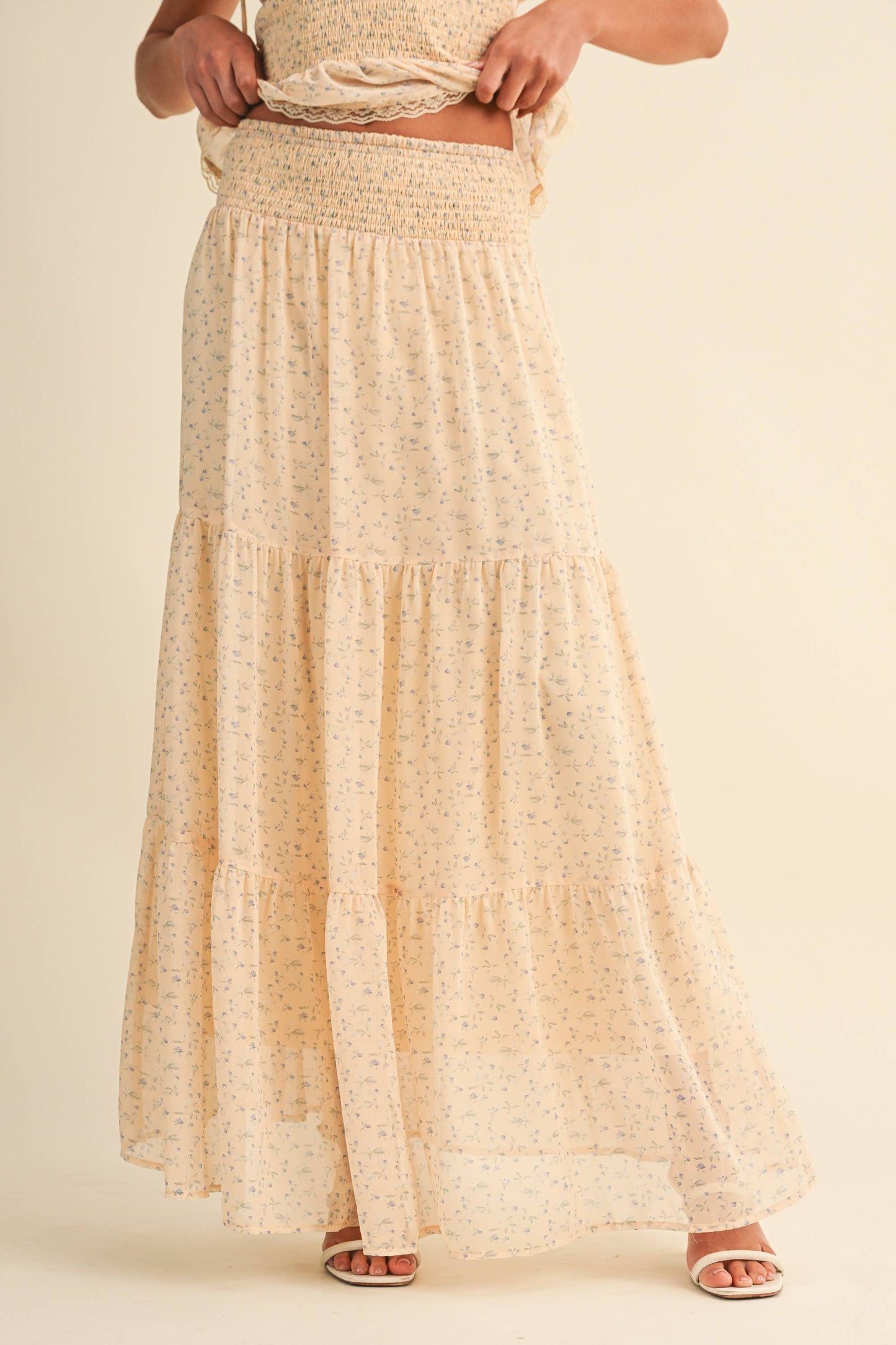 Golden hour smocked top and skirt set