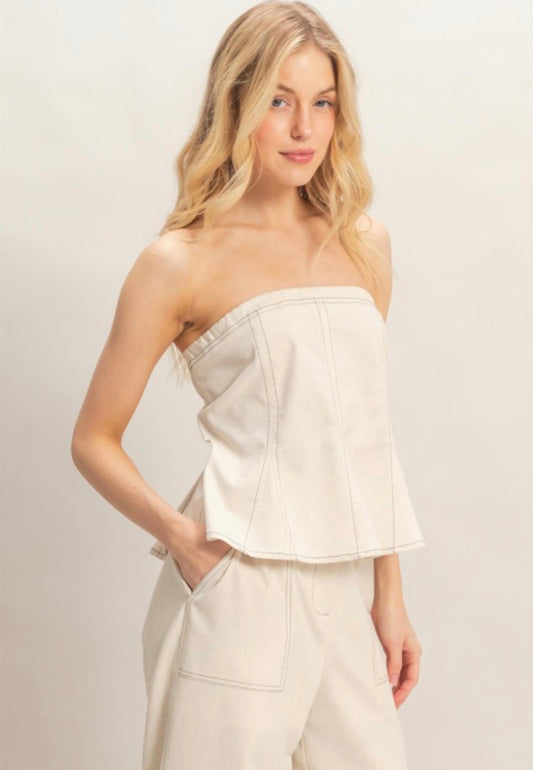 Ivory denim tube top