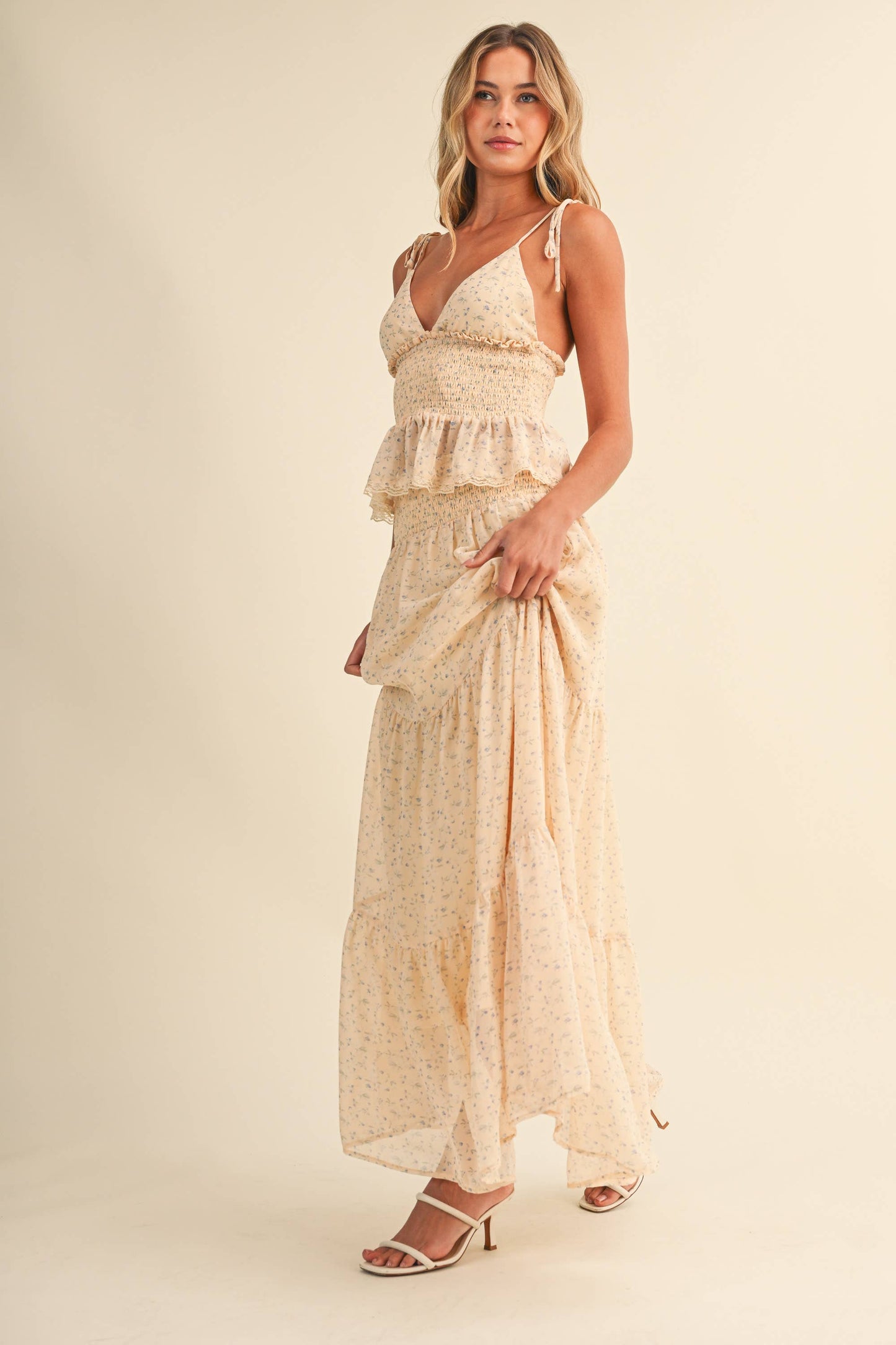 Golden hour smocked top and skirt set